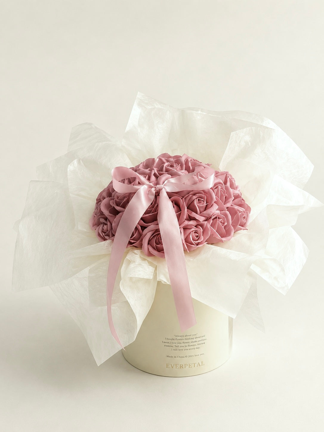 Twilight Romance | Pink Soap Flower Creamy White Bucket