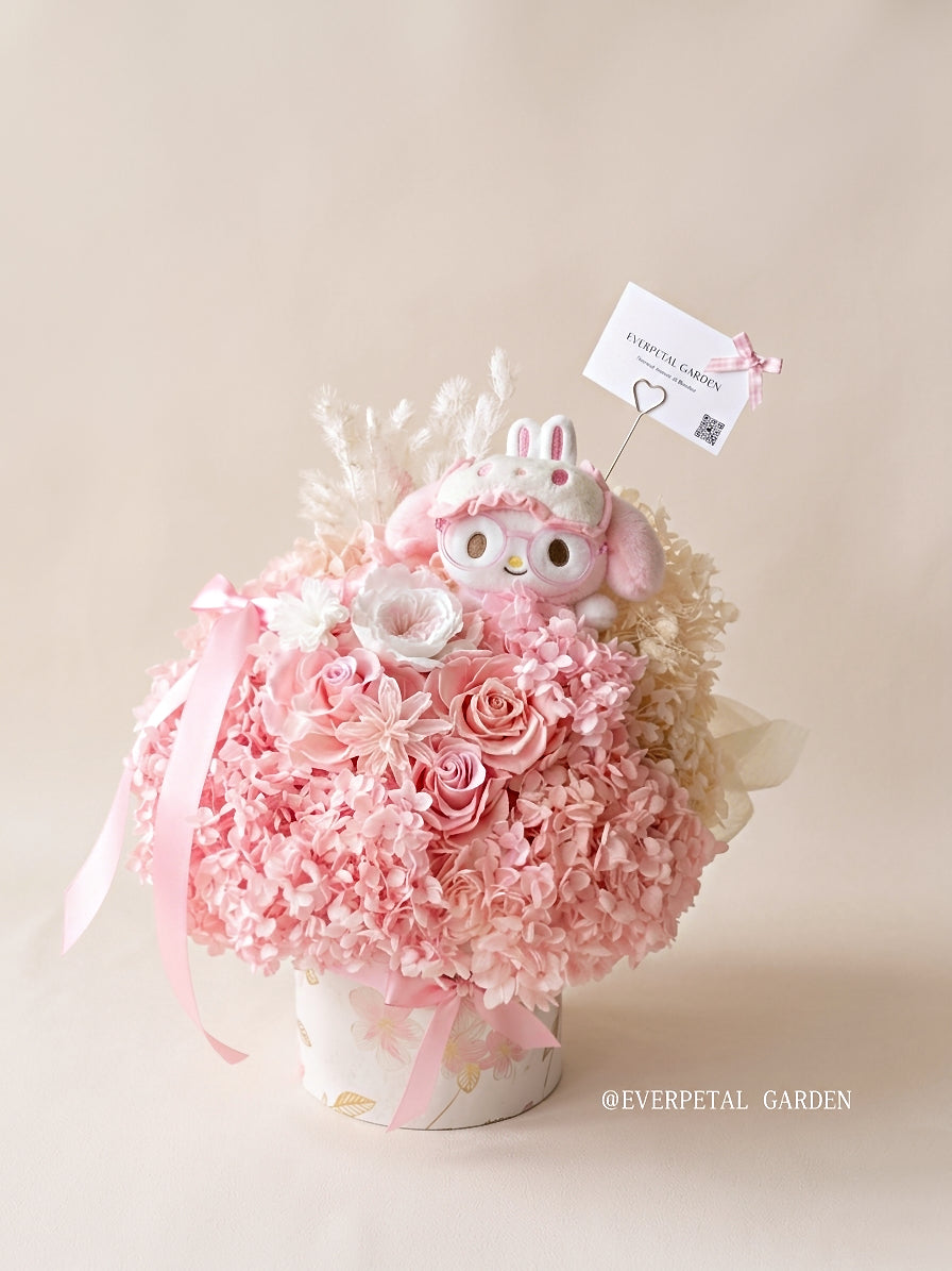 Sakura Secret | 100% Natural Preserved Hydrangea & Bunny Bucket
