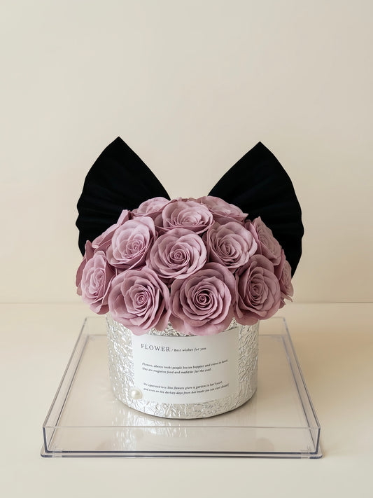 Velvet Heartbeat | Grand Morandi Pink Soap Flower Bucket (Silver)