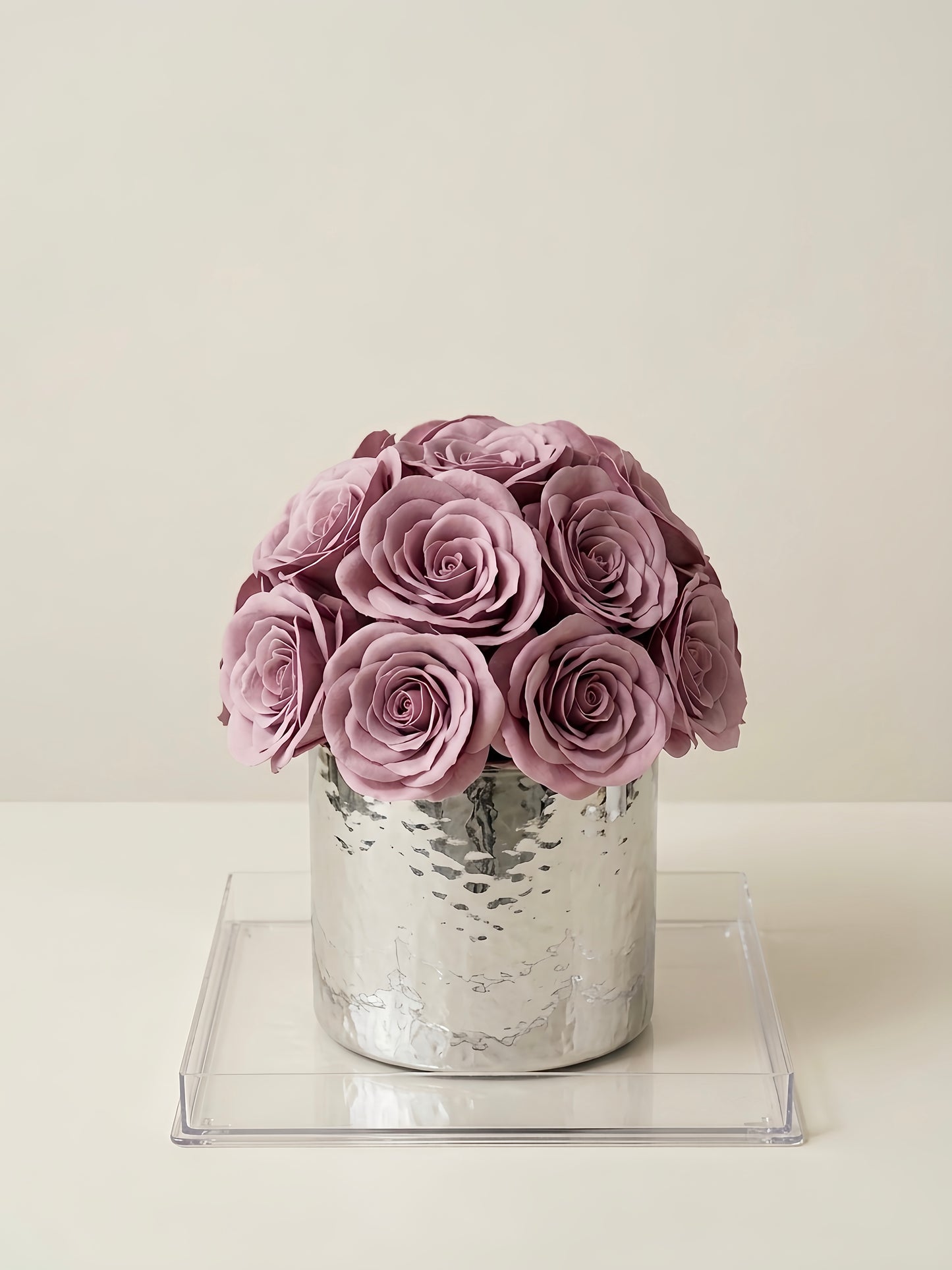 Morandi Pink Soap Flower Silver Bucket