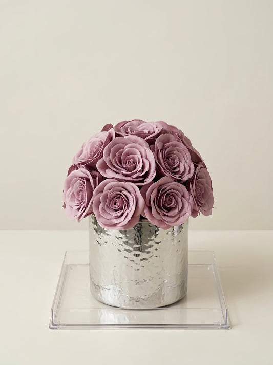 Morandi Pink Soap Flower Silver Bucket
