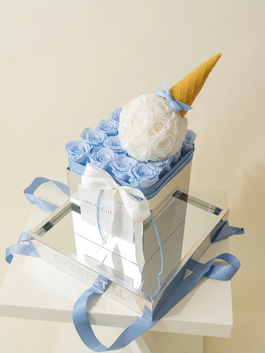 Creative Blue Ice Cream Preserved Flower Mirror Box