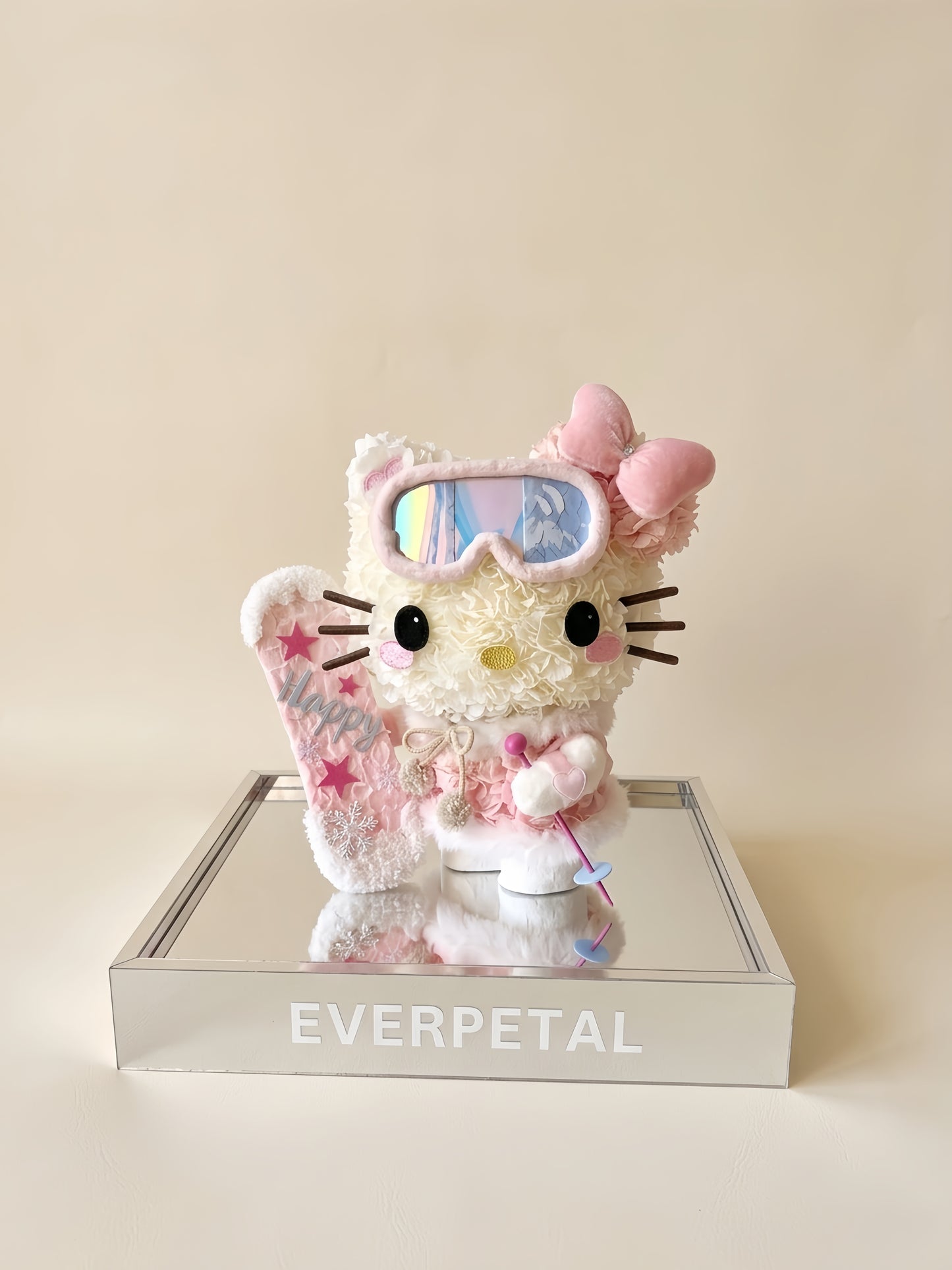 Winter Racer | Creative Skiing Kitty Preserved Flower Mirror Set