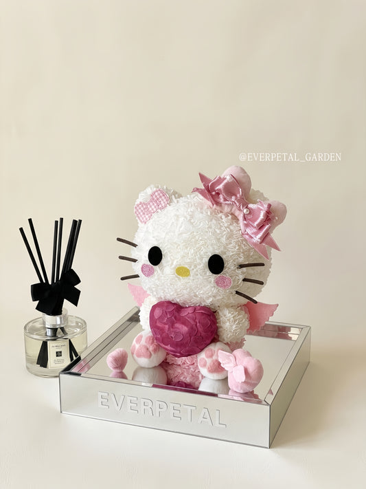 Creative Heart-Holding Kitty Preserved Flower Mirror Set