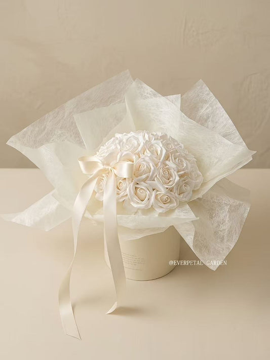 Creamy Poem | Grand Creamy White Soap Flower Ribbon Bucket