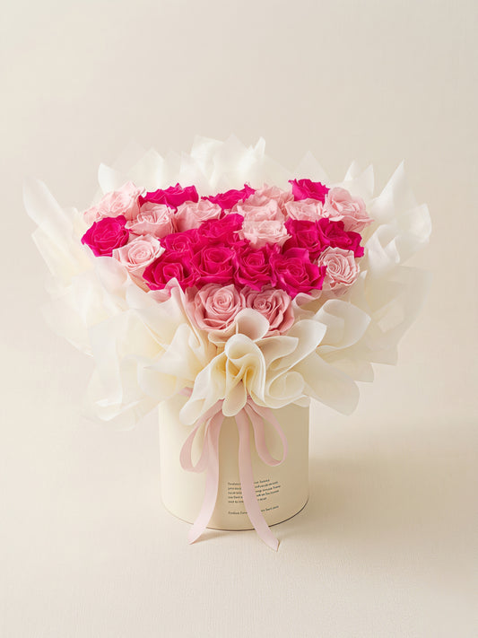 Velvet Flame | 100% Natural Preserved Rose Heart Bucket