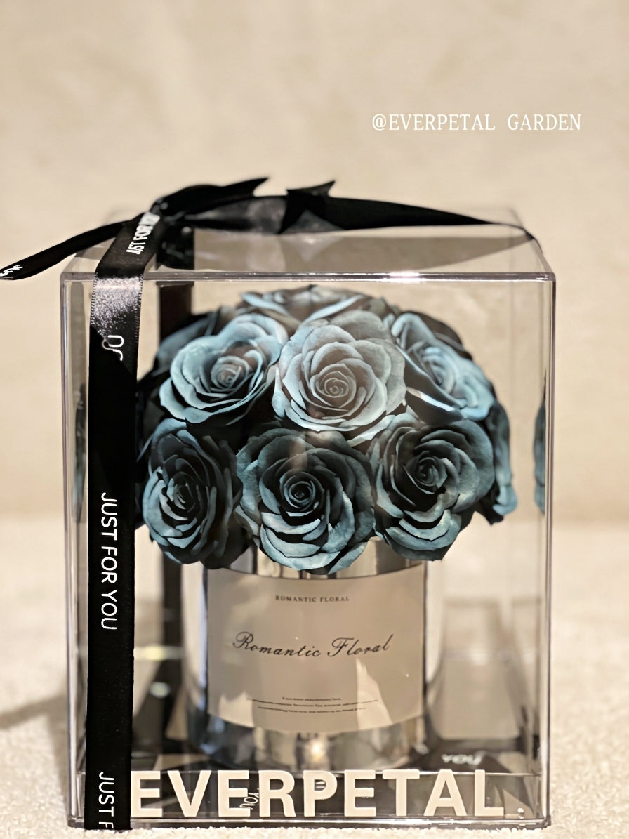 Ink Blue Soap Flower Silver Bucket