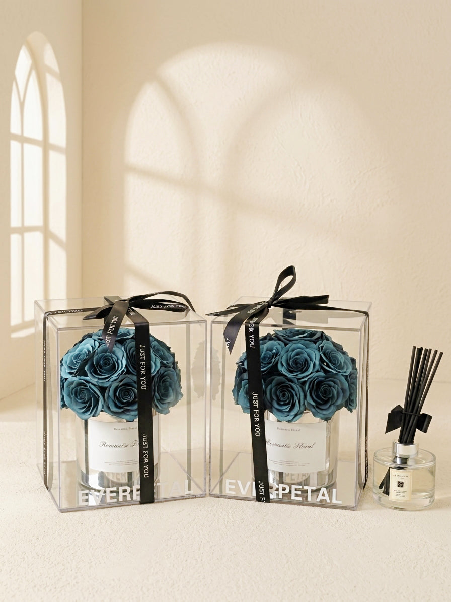 Ink Blue Soap Flower Silver Bucket