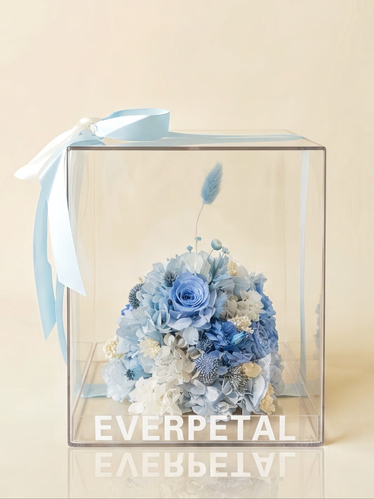Blue Blossom Cake | Real Preserved Flower Acrylic Box