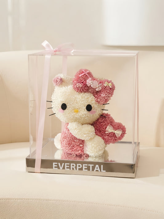 Heart-Hugging Cat · Medium Preserved Flower Figurine